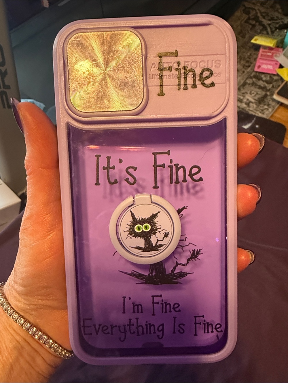 Purple 'It's Fine' Decorative Phone Case with Matching PopSocket